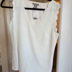 H&M Scalloped V-Neck Shell Top Women's White Small